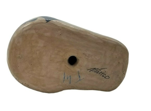 Hand Painted Folk Art Pottery Resting Cat Signed Mexico Flower and Leaves - Picture 6 of 9